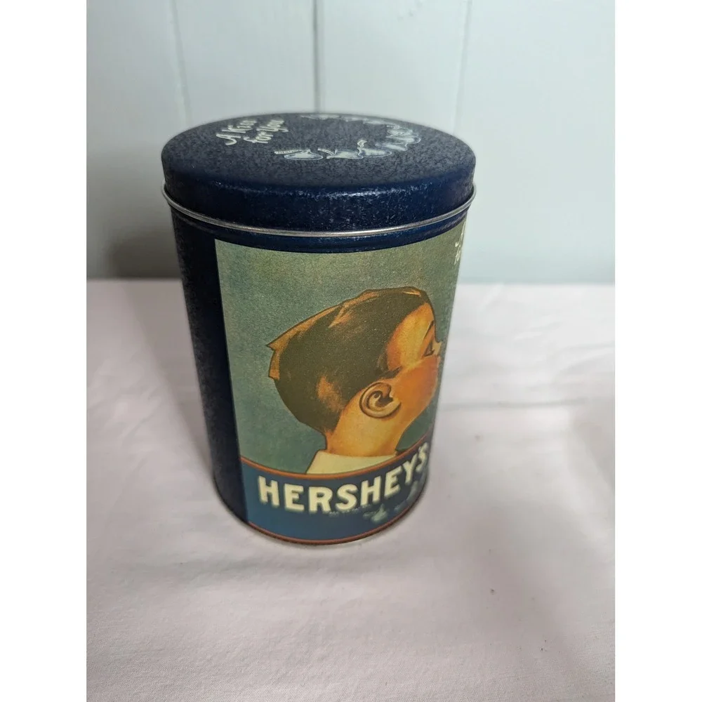 Vintage design Hershey Kisses chocolates 1980's EMPTY canister tin‎
